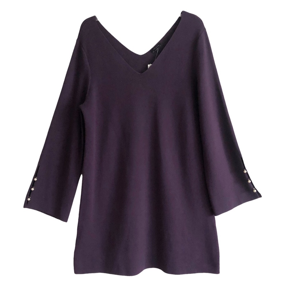 NEW Ann Taylor Eggplant Purple V-neck Pearl Sleeve Dress L